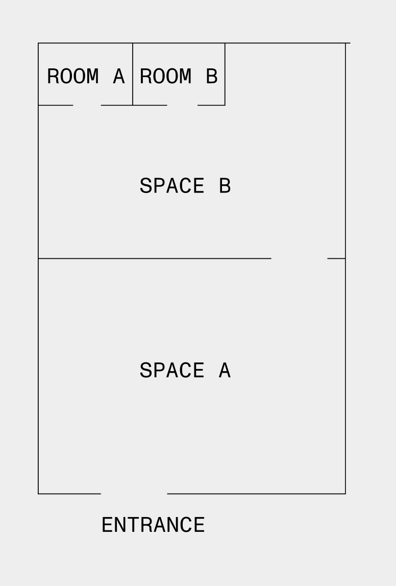 Eastern Gallery floor plan — Room A, Room B, Space A, Space B, Entrance